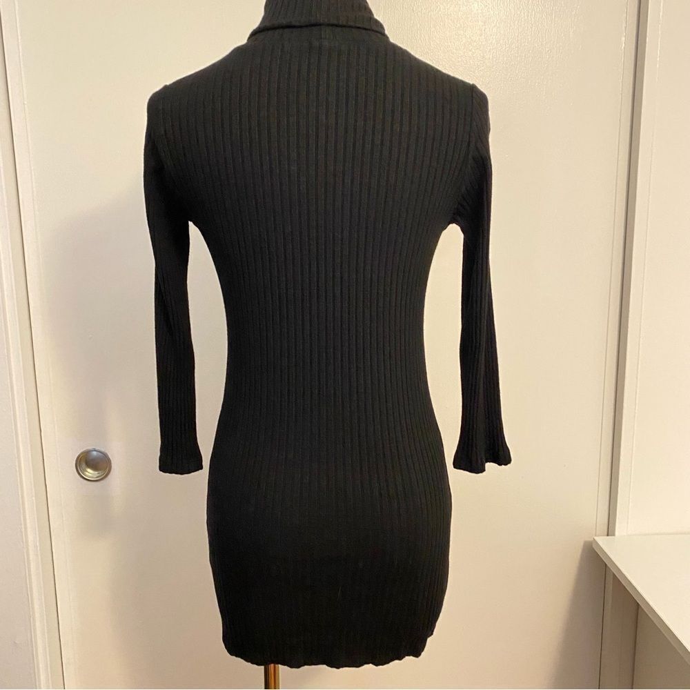 Monrow Black Ribbed Turtle Neck 3/4 Sleeve Knit Mini Dress Size Small - Picture 6 of 14